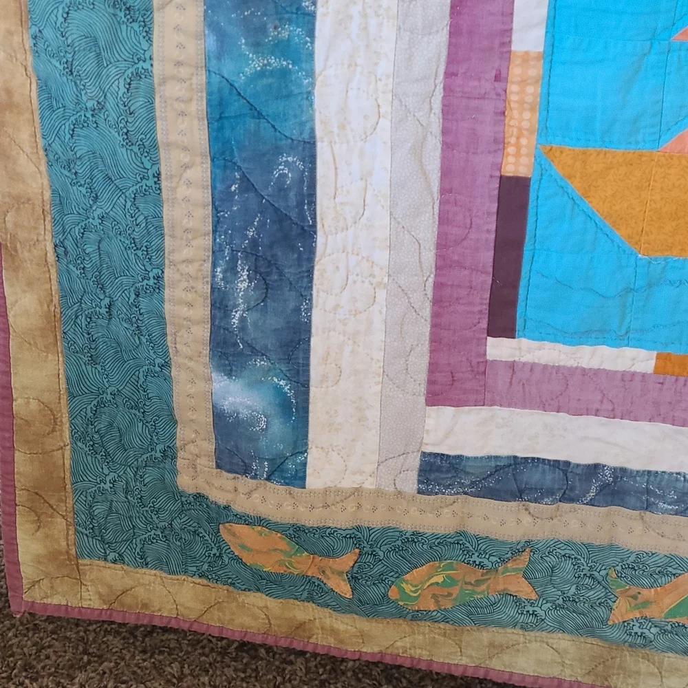 Hand quilted sailboat tapestry